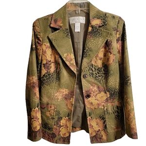 Doncaster Womens Olive Green With Glitter Trimmed Flowers Classic Blazer Size 4